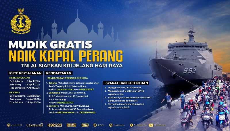 Ayo Mudik Gratis Naik Kapal Perang, TNI AL Siapkan KRI
