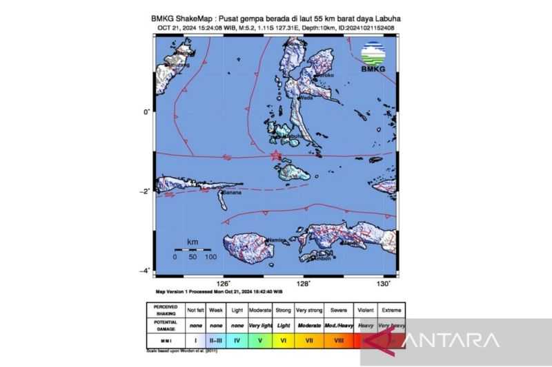 BMKG Catat 13 Kali Gempa Susulan Guncang Halmahera Selatan