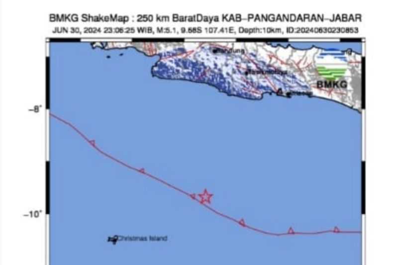 BMKG: Gempa Magnitudo 5,1 Guncang Pangandaran Jawa Barat