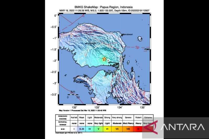 BMKG: Gempa Magnitudo 5,2 Terjadi di Teluk Bintuni Papua Barat