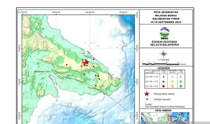 BMKG Sebut 19 Kali Gempa Susulan di Berau, Kalimantan Timur