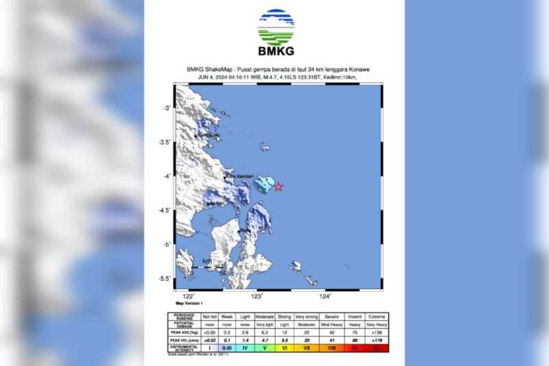 BMKG Sebut Aktivitas Sesar Lokal Sebabkan Gempa dengan Magnitudo 4,7 di Konawe Kepulauan