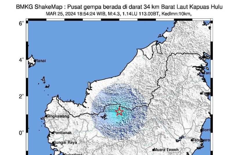 BMKG Sebut Gempa di Kapuas Hulu Akibat Aktivitas Sesar Lokal