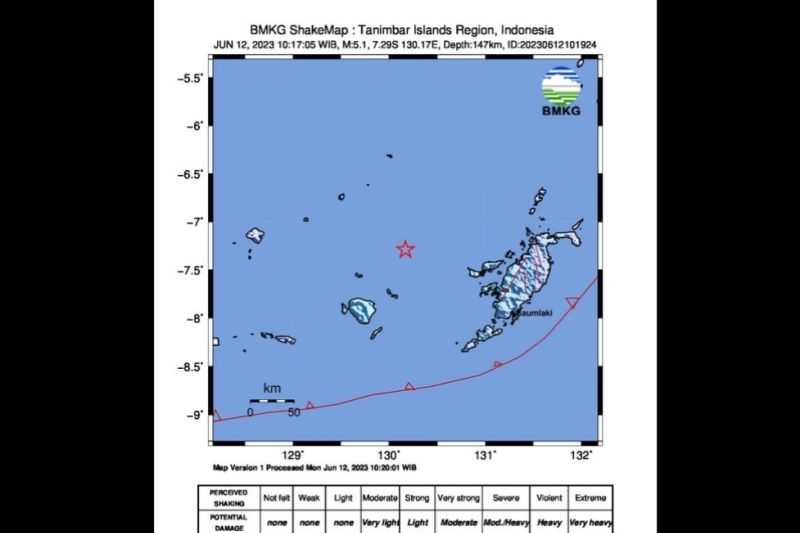 Gempa Berkekuatan 5,1 Guncang Tanimbar, Tak Berpotensi Tsunami