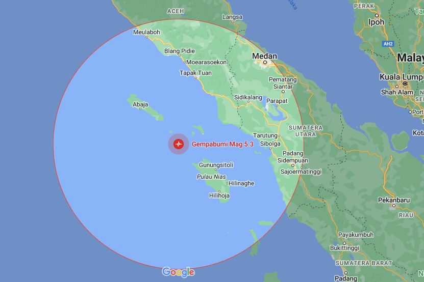 Gempa Berkekuatan 5,3 Guncang Nias Utara Sumut