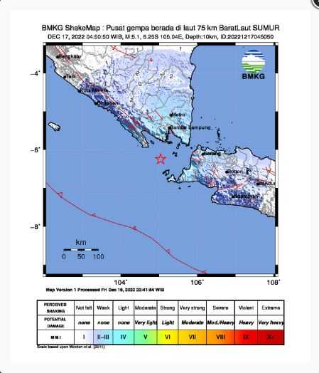 Gempa Berkekuatan M5,2 Guncang Sumur Banten, Terasa Hingga ke Lampung