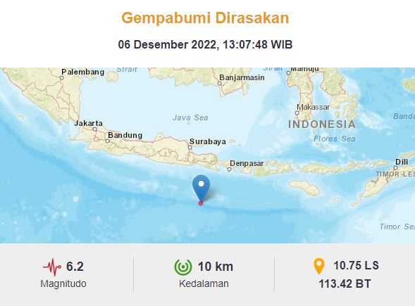 Gempa Berkekuatan M6,2 Guncang Wilayah Jember Siang Ini