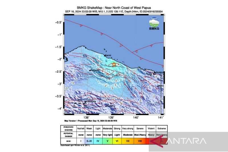 Gempa Bumi M5,1 Guncang Sarmi Papua Selasa Dini Hari