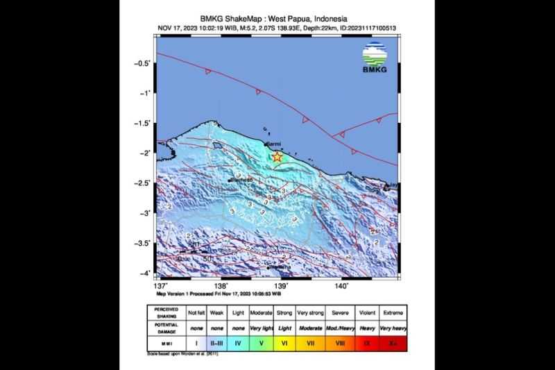 Gempa Bumi M5,2 Guncang Wilayah Tenggara Sarmi, Papua