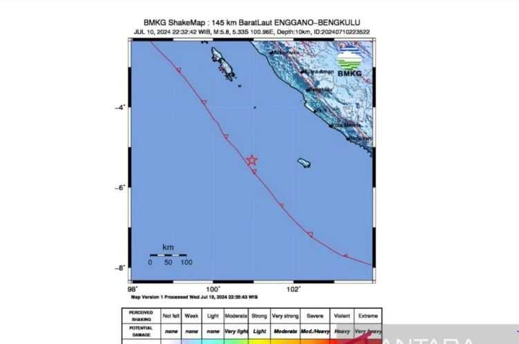 Gempa Bumi M5,4 Kembali Mengguncang Bengkulu pada Kamis pagi