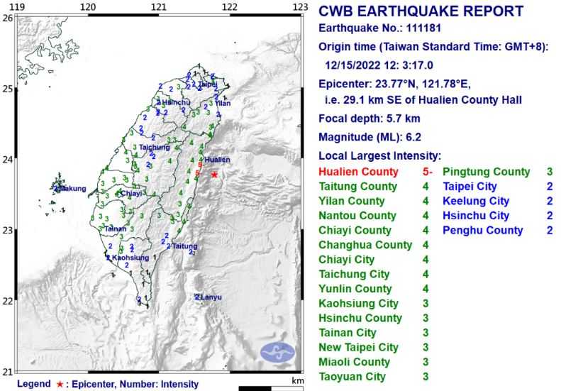 Gempa Dangkal Berkekuatan M6,2 Guncang Taiwan