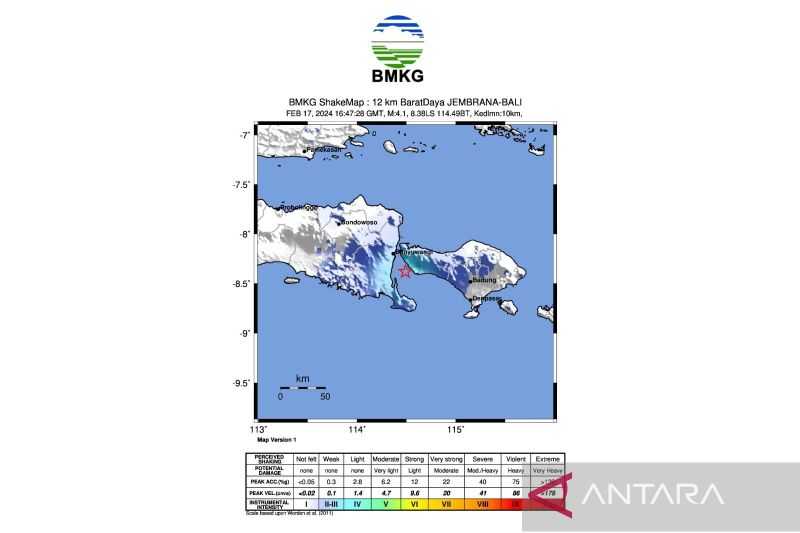 Gempa Dangkal M4,1 Guncang Bali-Banyuwangi