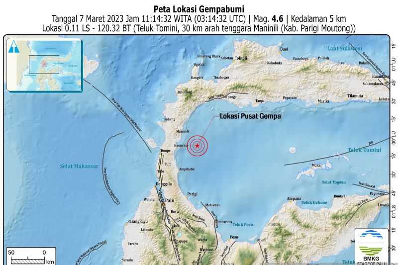 Gempa Dangkal M4,6 Terjadi di Parimo Sulawesi Tengah