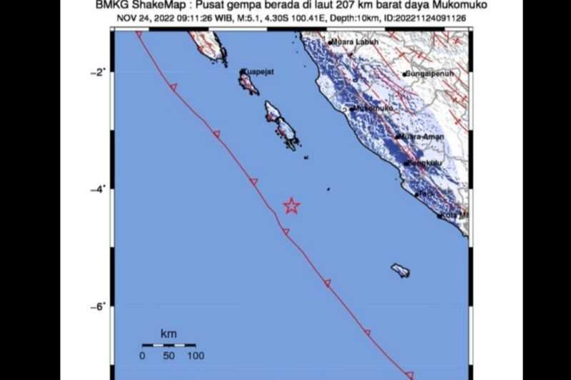 Gempa Dangkal M5,1 Guncang Mentawai, 79 Km Arah Selatan Pulau Pagai Selatan