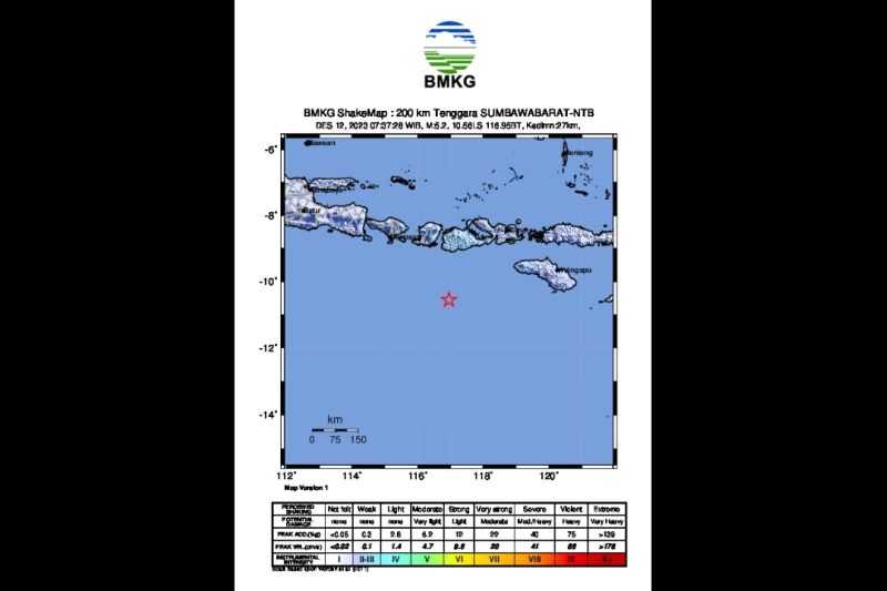 Gempa Dangkal M5,2 Terjadi di Wilayah Tenggara Sumbawa Barat