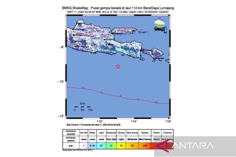 Gempa dengan Magnitudo 5,2 Terjadi di Lumajang Jatim