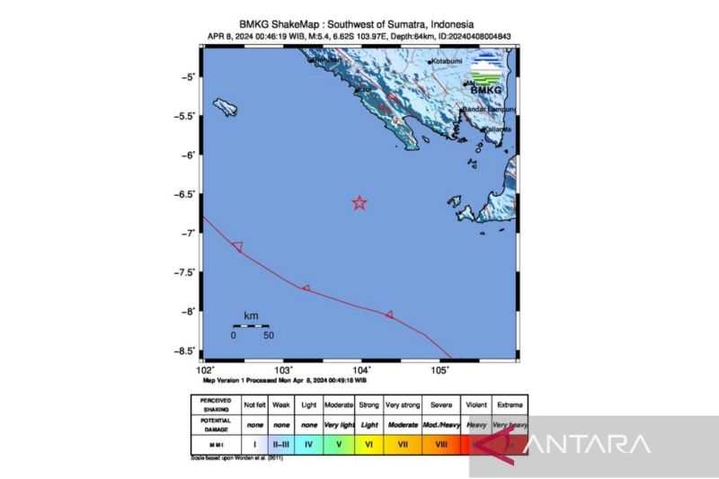 Gempa dengan Magnitudo 5,4 Guncang Tanggamus Lampung