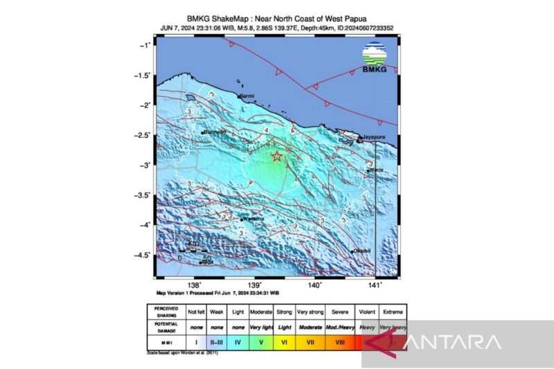 Gempa dengan Magnitudo 5,8 Guncang Papua Pegunungan