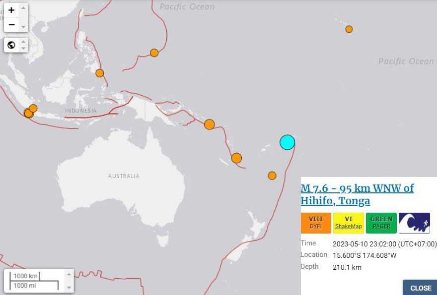 Gempa Kuat M 7,6 Guncang Kepulauan Pasifik Tonga