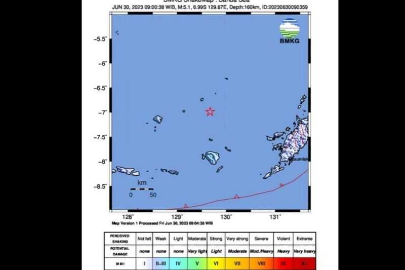 Gempa M 5,1 Terjadi di Laut Banda Maluku