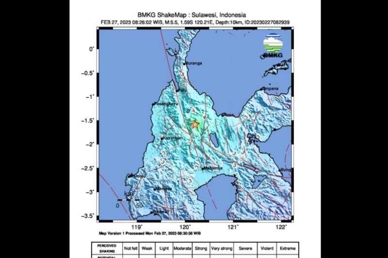 Gempa M 5,5 Terjadi di Sigi, Sulawesi Tengah