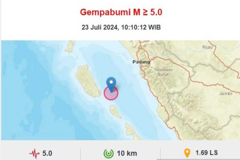 Gempa M5,0 Guncang Mentawai, Getaran Terasa hingga Kota Padang