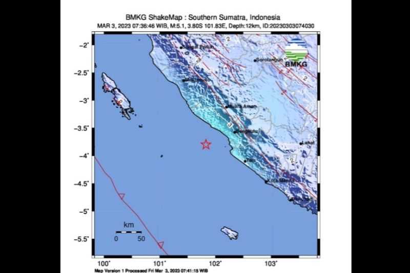 Gempa M5,1 Guncang Barat Daya Bengkulu