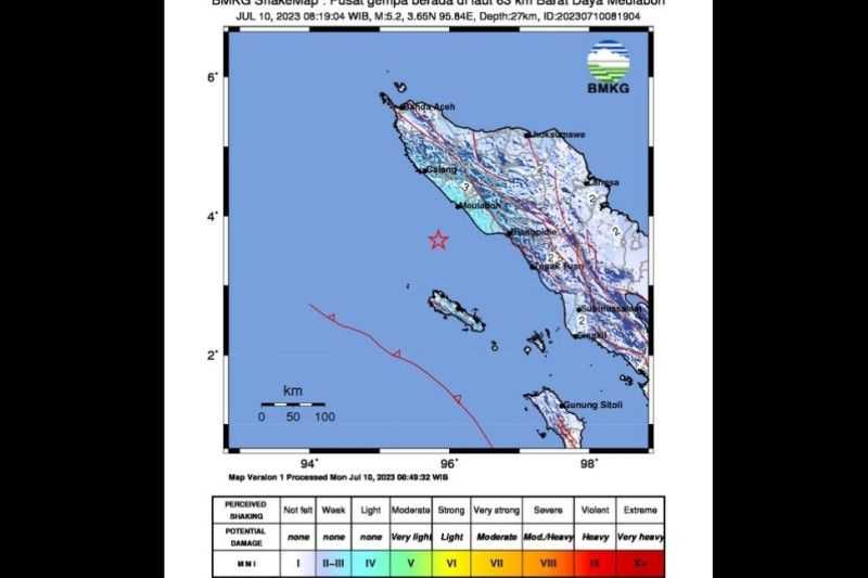 Gempa M5,2 Guncang Pantai Meulaboh Aceh, Tak Berpotensi Tsunami