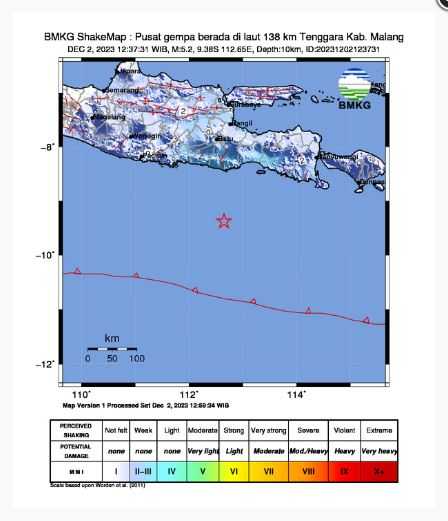 Gempa M5,2 Guncang Wilayah Tenggara Malang Jatim