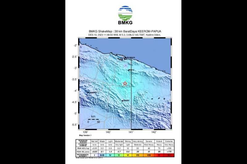 Gempa M5,3 Guncang Wilayah Barat Daya Keerom Papua