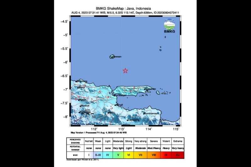 Gempa M5,5 Terjadi di Timur Laut Bangkalan Jawa Timur