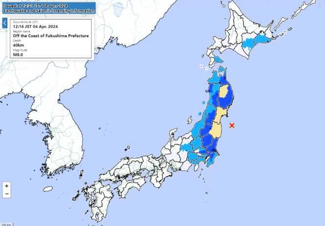 Gempa M6,0 Guncang Timur Laut Jepang, Tak Ada Peringatan Tsunami
