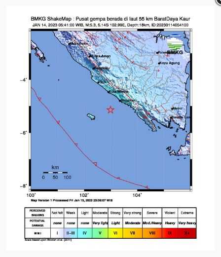 Gempa Magnitudo 5,3 Guncang Bengkulu, Warga Diminta Waspadai Gempa Susulan