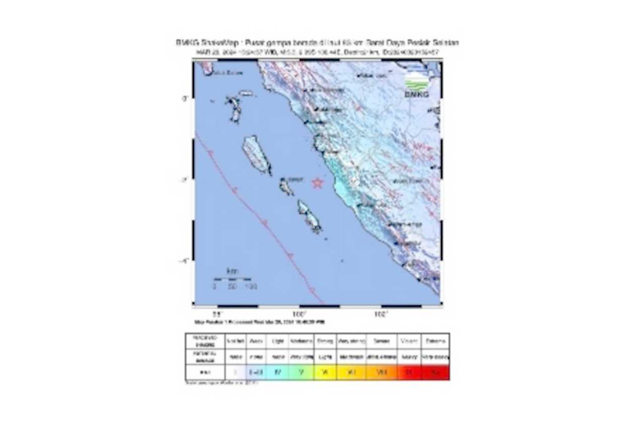 Gempa Magnitudo 5,3 Melanda Pesisir Selatan Sumbar