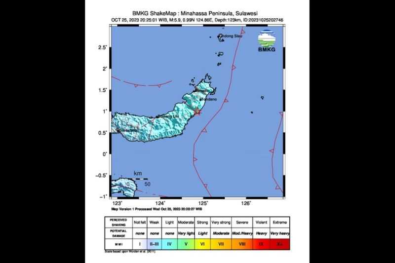 Gempa Magnitudo 5,9 Guncang Minahasa Tenggara