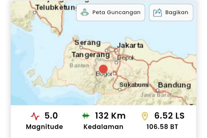 Gempa Magnitudo 5 Guncang Kota Bogor