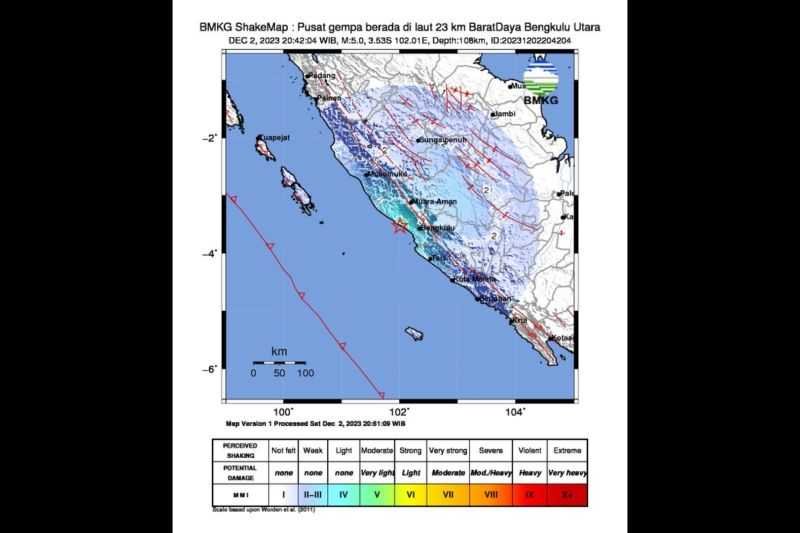 Kabar Terbaru, BMKG: Gempa M5,0 Terjadi Di Barat Daya Kabupaten Bengkulu Utara