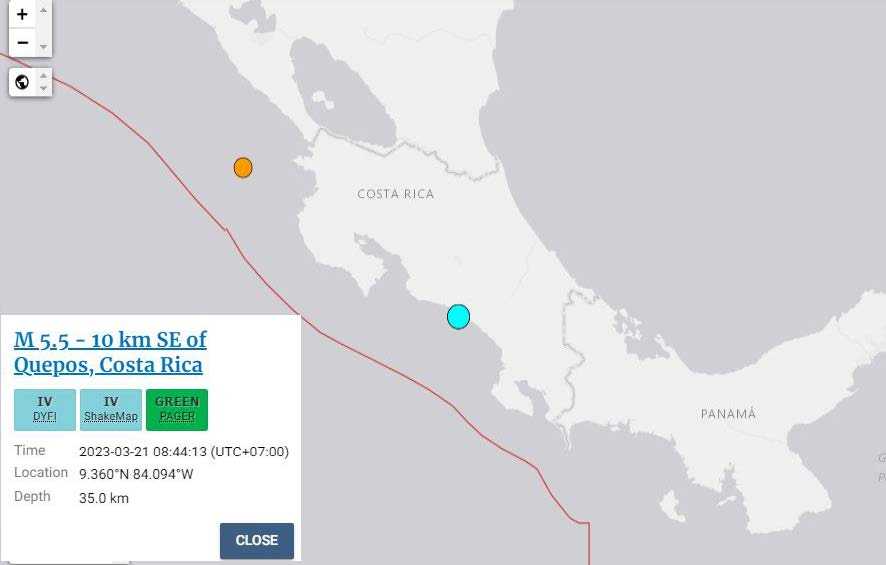 Kosta Rika Diguncang Gempa Berkekuatan M 5,4