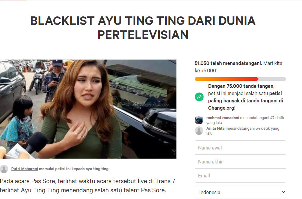 Makin Panas, Petisi Blacklist Ayu Ting Ting Tembus Angka 50 Ribu Orang