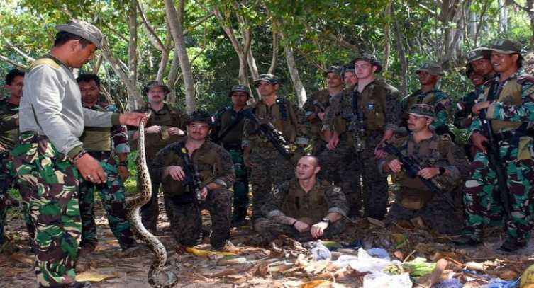 Mantap, Pasukan Intai Amfibi Ajari Tentara Amerika Menangkap dan Memasak Biawak dan Ular