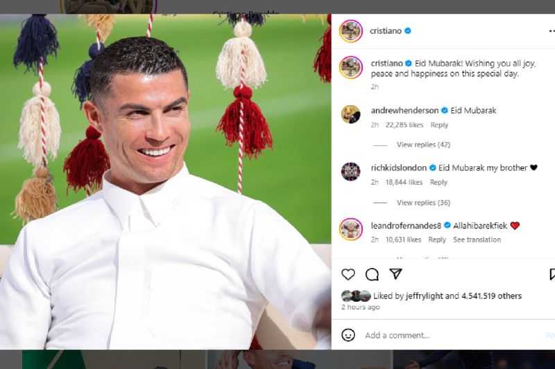 Megabintang Sepak Bola Ronaldo Beri Ucapan Selamat Idul Fitri untuk Umat Islam di Dunia
