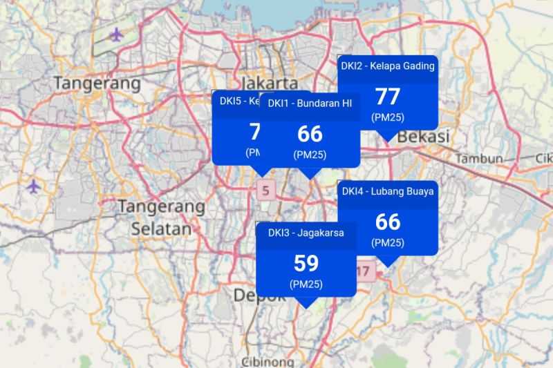 Minggu Pagi, Kualitas Udara Jakarta di Urutan ke-14 Terburuk di Dunia