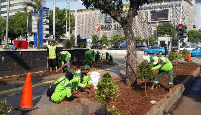 Taman di Jalan Thamrin dan Jalan Wahid Hasyim Diperbaiki