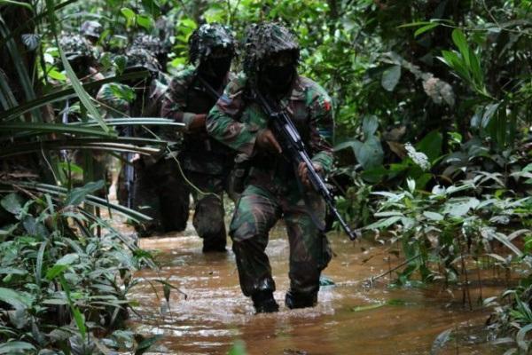 Dengan Senjata Siap Tembak, Prajurit Marinir Susuri Rawa dan Sungai di Papua