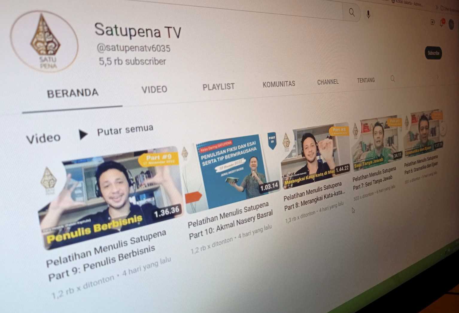 Satupena Rilis Channel Youtube Pertama di Indonesia yang Memuat Kisah Para Penulis Tanah Air