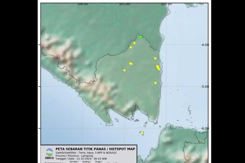 Sebaran Titik Panas di Lima Kabupaten Dipantau BMKG Lampung