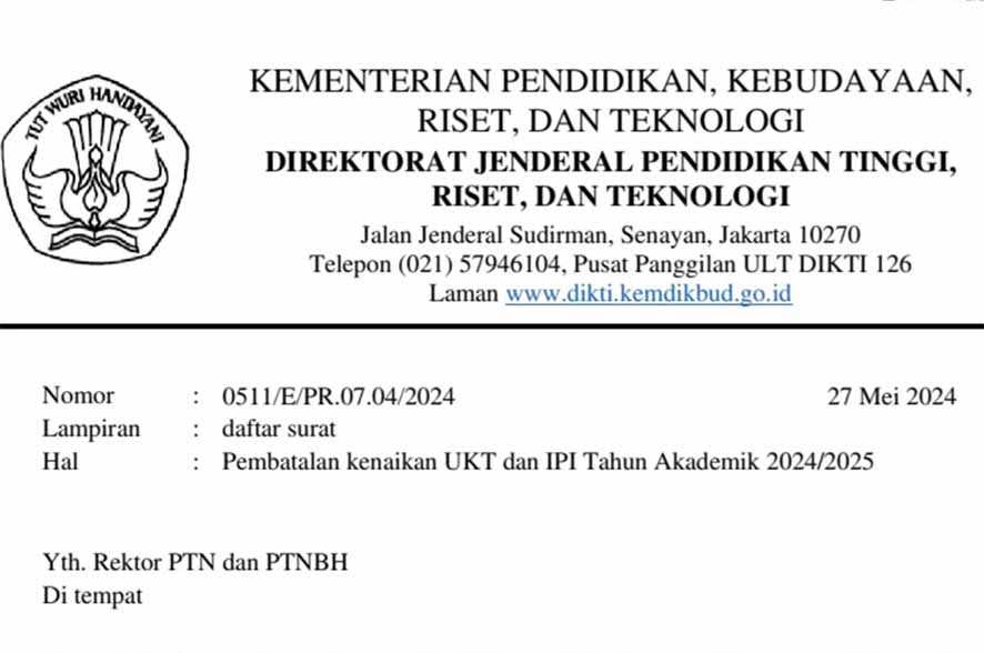 Surat Rekomendasi Tarif UKT di PTN dan PTNBH Dicabut