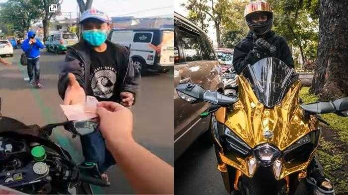 Viral, Seorang Biker Bagi-bagi Uang di Jalanan Saat PPKM Darurat