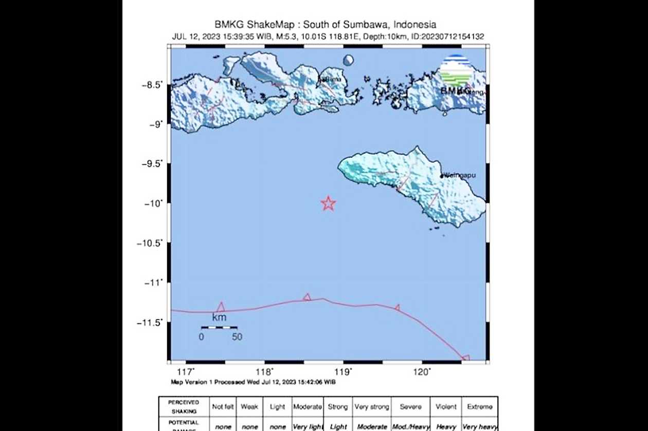 Wilayah Barat Daya Kodi NTT Diguncang Gempa Magnitudo 5,3